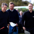 Actor Hugh Grant joined tournament leader Alex Noren on Thursday.